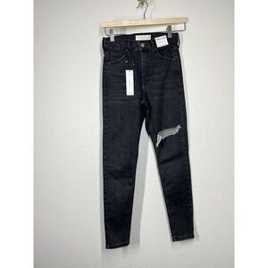Topshop Jamie High Waisted Skinny Jean Size 25 Black Wash Distressed Knee